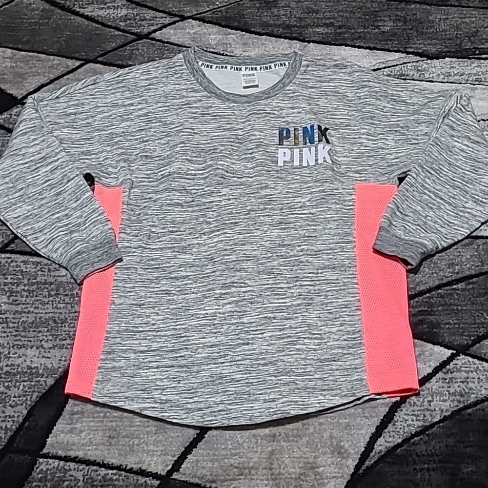 VS PINK 2015 Campus Shine Logo Mesh Crew Sweatshirt PRICE FIRM